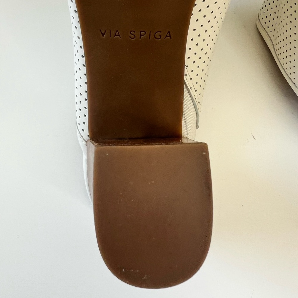 Via Spiga Salmah Milk Mules Ivory Slip-On Block Heel Shoes - Picture 8 of 11